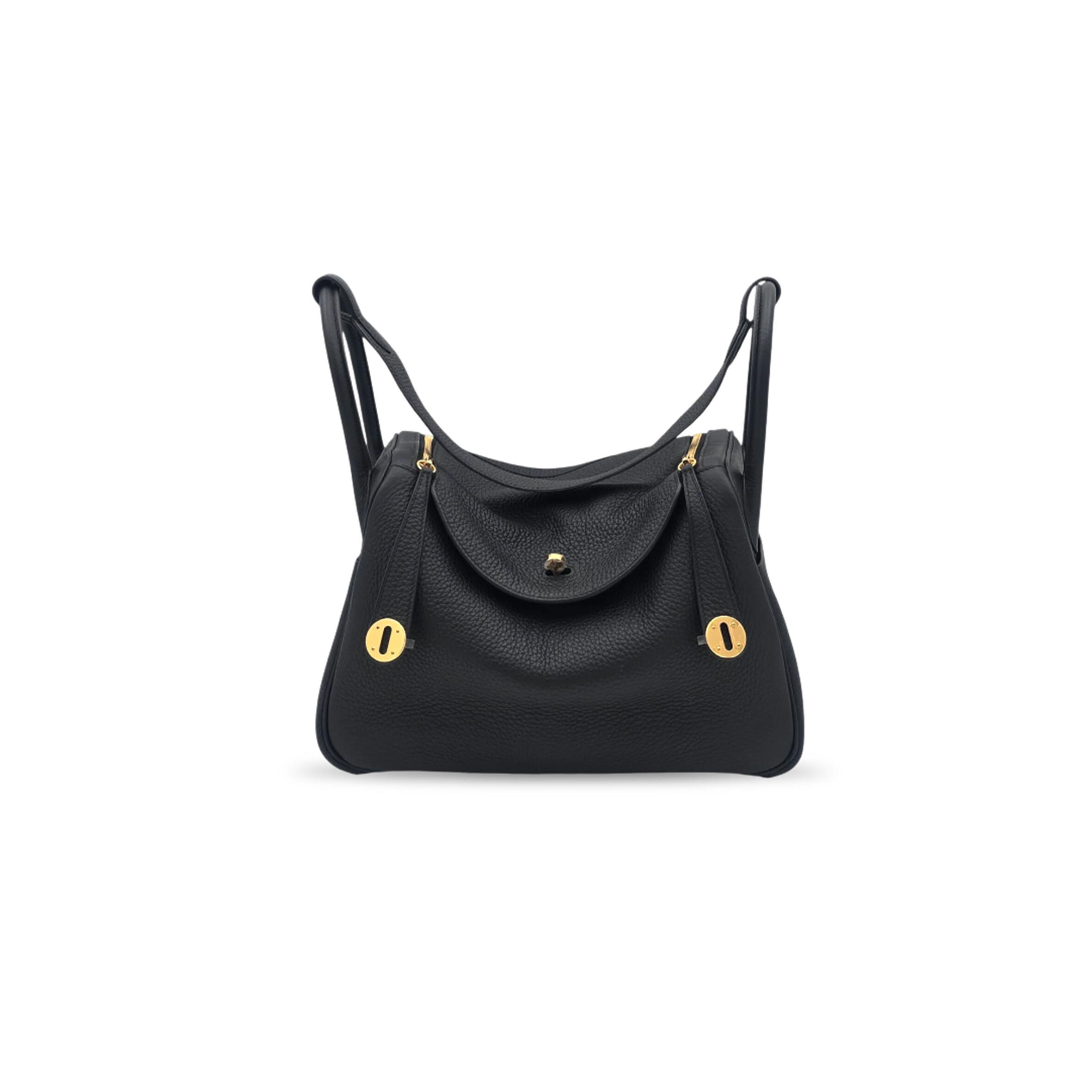 H**mes MASTER LINDY 30 BLACK CLEMENCE GOLD HARDWARE (30*19*16cm)